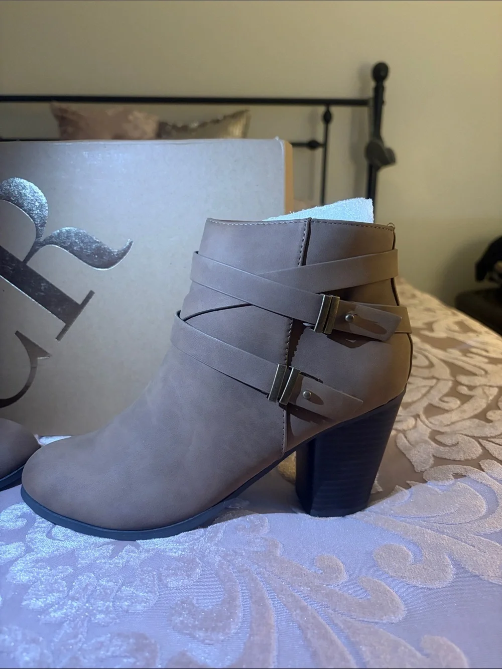 Charlotte Russe Light Brown Ankle Booties with Wrap Straps - Women